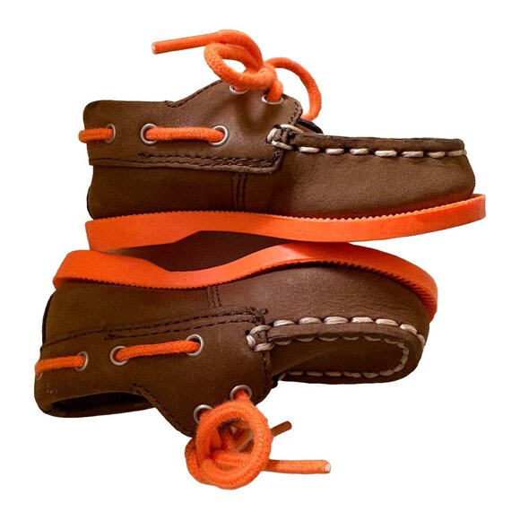 SPERRY TOPSIDERS BOAT DECK SHOES Toddler 2 Month Slip On Casual Comfort Orange - Picture 1 of 5